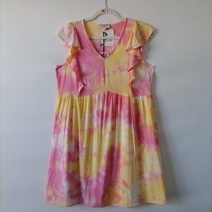 Andree By Unit Women's Pink Yellow Tie Dye Cap Sleeve Dress Size M New